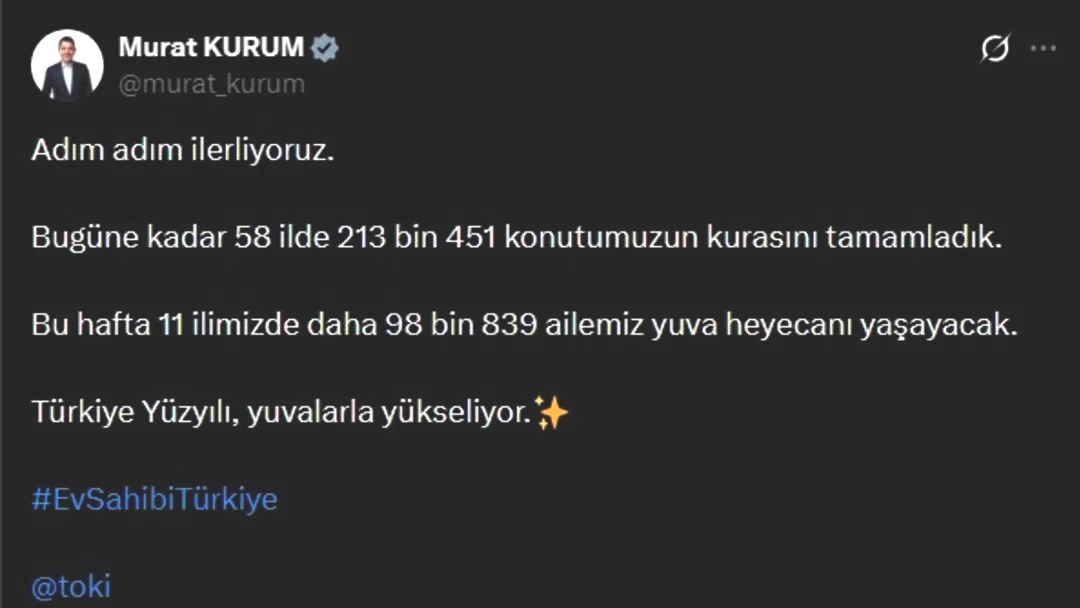 TOKİ kura takvimi paylaşıldı! Bakan Kurum 11 ili açıkladı 1